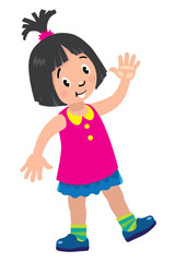 Funny little girl waving by hand