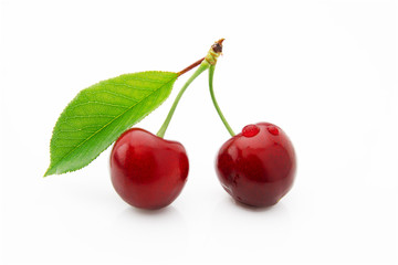 Ripe, juicy and appetizing cherry berries isolated on white background