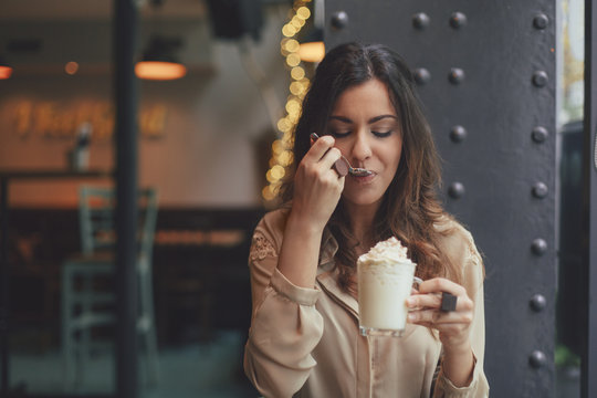 Woman Drinking Mocha Coffee
