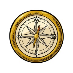 Compass isolated on white background. Vector vintage engraving illustration.