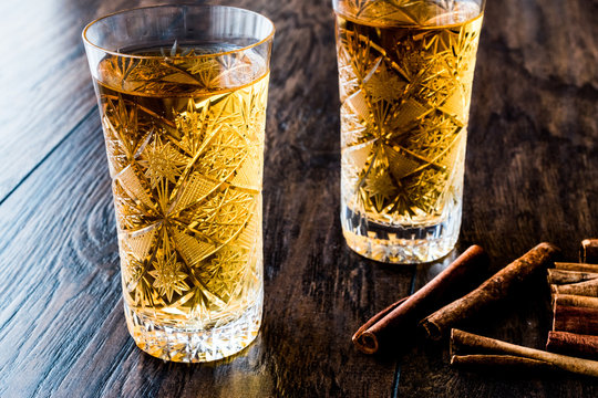 Safran or Koruk serbeti / Saffron Sherbet with cinnamon sticks.