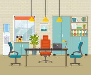 Modern office interior. Vector flat illustration.