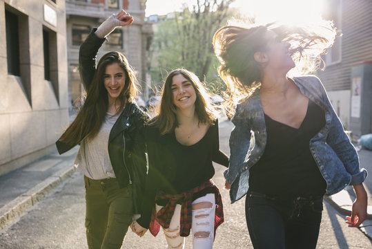 Happy And Playful Friends Women In The City