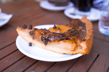 Pears tarte with chocolate in a Nice bar, France