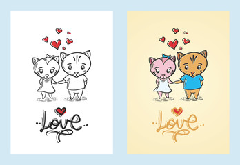 Couple in love. Cat Couple doddle.