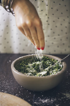 Woman Making Pesto
