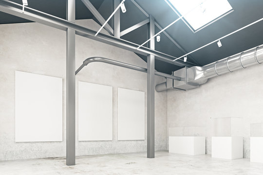 Warehouse interior with empty banner side
