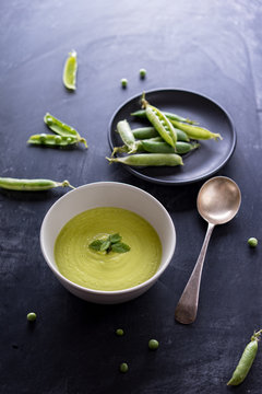 Homemade minted pea soup