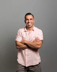 studio portrait of an excited man 