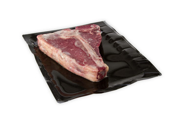 Frisches T Bone Steak in Vakum Verpackung
