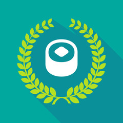 Long shadow laurel wreath with a piece of sushi