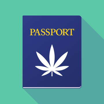 Long shadow passport with a marijuana leaf