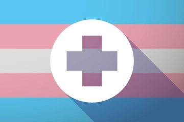 Long shadow transgender flag with a round pharmacy sign