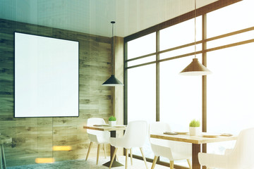 Light wooden bar corner, tables, toned