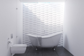 Naklejka na ściany i meble White brick bathroom with a toilet