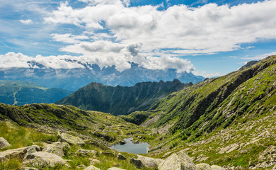 Fototapeta na wymiar Glacier mountain lake in Brenta Dolomites.