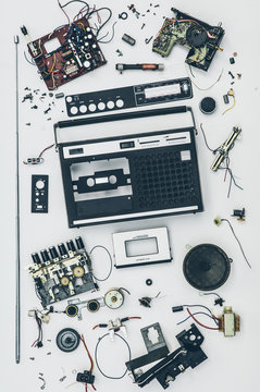 1980's Radio Cassette Player stripped down in parts