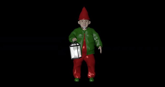 Gartenzwerg mit leuchtender Laterne. 3d-Modell in 4k Aufl&ouml;sung mit Alpha Kanal