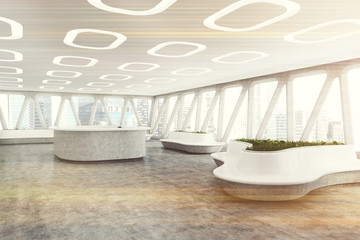 Spaceship style office interior, corner toned