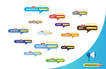 Set of buttons for television programs and the breaking news on various topics. Flat vector illustration EPS 10