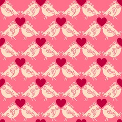 Lovers birdies seamless geometric pattern. Valentines Day love background.
