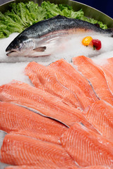 Fresh salmon on ice
