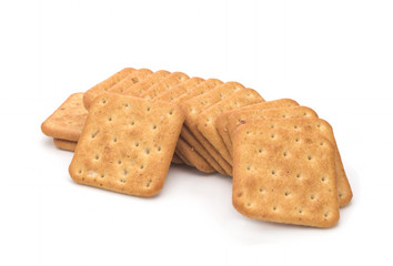 Salted biscuits on white background