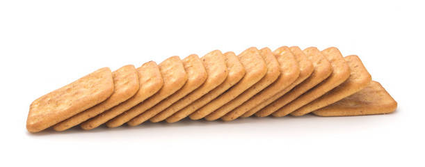 Salted biscuits on white background