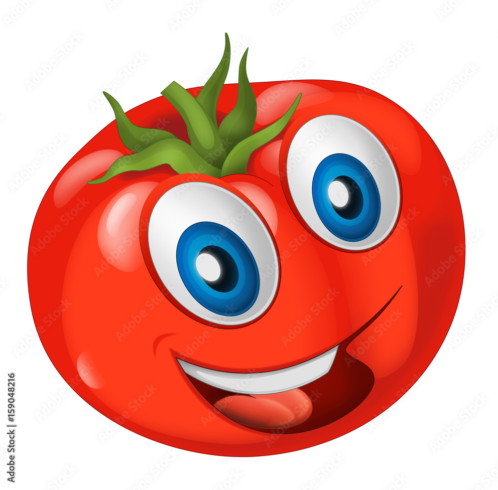 Wall mural cartoon vegetable smiling and looking tomato / illustration for children