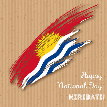 Kiribati Independence Day Patriotic Design. Expressive Brush Stroke in National Flag Colors on kraft paper background. Happy Independence Day Kiribati Vector Greeting Card.