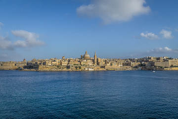 Fototapeta na wymiar Valletta skyline from Sliema with Basilica of Our Lady of Mount Carmel - Valletta, Malta