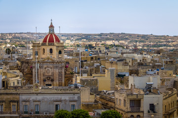 Fototapeta na wymiar Victoria city with Saint George Basilica view from the citadel - Victoria, Gozo, Malta