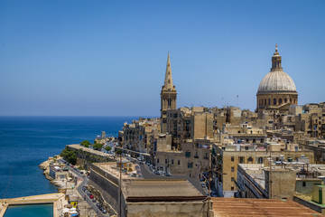 Fototapeta na wymiar Valletta cityscape view with Basilica of Our Lady of Mount Carmel - Valletta, Malta