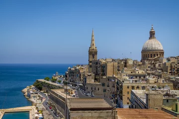 Deurstickers Valletta cityscape view with Basilica of Our Lady of Mount Carmel - Valletta, Malta © diegograndi