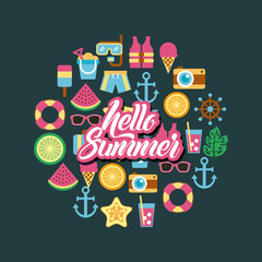 hello summer icon set background vector design graphic illustration