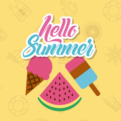 hello summer flat icon vector illustration design graphic