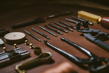 Various leather work tools