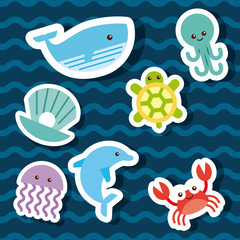 sea life icons set flat draw illustration vector design graphic
