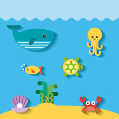 sea life flat draw icon vector illustration design graphic