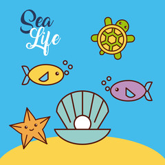sea life flat draw icon vector illustration design graphic