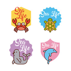 sea life icons set flat draw illustration vector design graphic