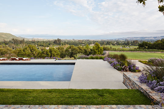 Backyard pool at luxury modern design home