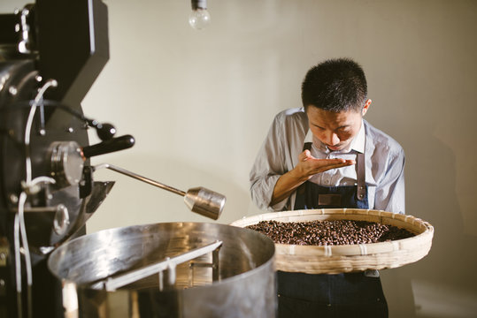 Man working at coffee roasting workshop