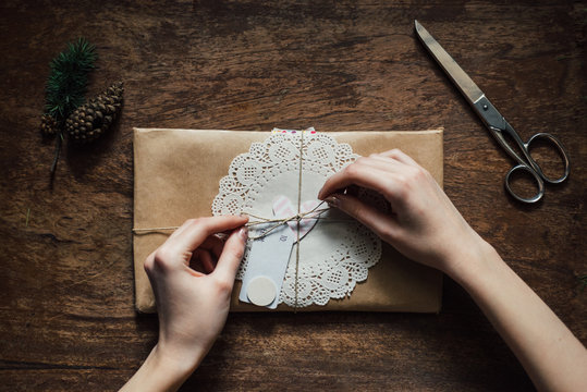 Woman preparing a handmade gift