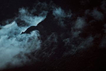 A smoky, misty mountain braces the morning air