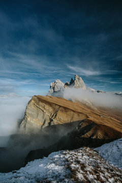 view over the beautiful seceda in autumn - odle range - italian 