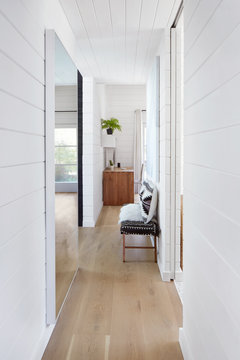 Hallway in modern rustic farmhouse in small cottage home
