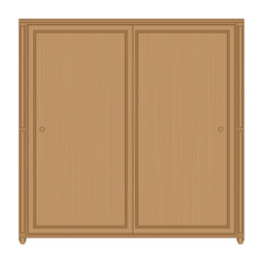Front view of wooden wardrobe in isolated white background