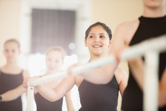 Ballet Girls Lined Up at Ballet Barre
