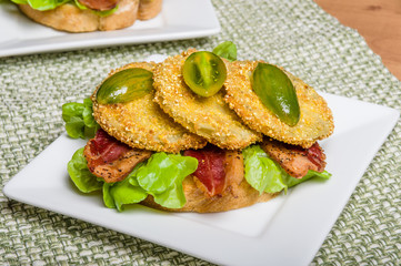 Fried green tomato sandwich ready to serve